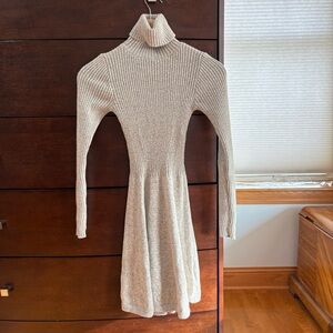 Abercrombie & Fitch Turtle Neck Tan Cotton A-Line Long Sleeve Dress